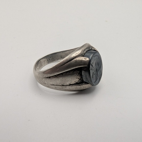 Vintage Sterling Silver Ring Mens Carved Stone Intaglio Head Profile Sz 9 READ - Picture 5 of 10